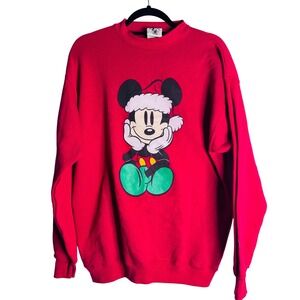 Disney Mickey Mouse Christmas Red Sweatshirt Holiday Sweater Top Men's Large USA